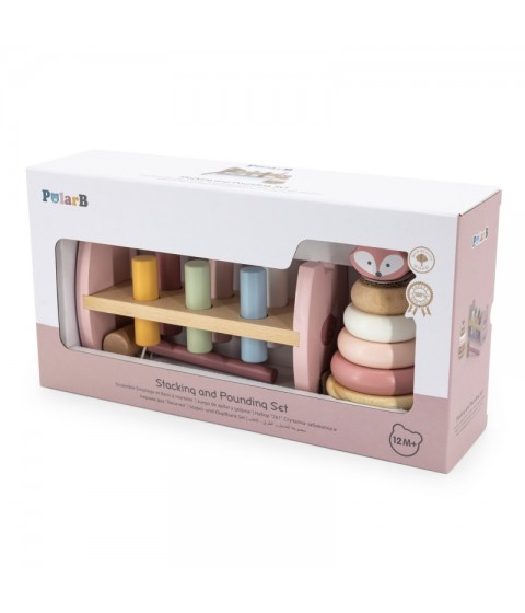 VIGA PolarB medinė piramidė + perforatorius su plaktuku Montessori Fox rinkinys