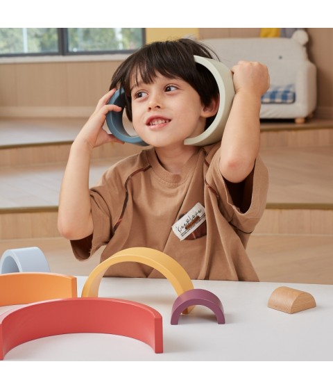 VIGA PolarB medinės vaivorykštės dėlionės kūrybinės Montessori kaladėlės
