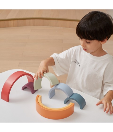 VIGA PolarB medinės vaivorykštės dėlionės kūrybinės Montessori kaladėlės