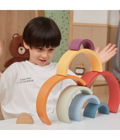 VIGA PolarB medinės vaivorykštės dėlionės kūrybinės Montessori kaladėlės