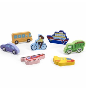 VIGA medinės dėlionės Montessori 2 viename figūrėlės, transporto priemonės