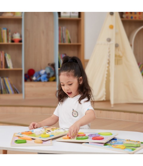 VIGA medinės dėlionės Montessori 2 viename figūrėlės, transporto priemonės