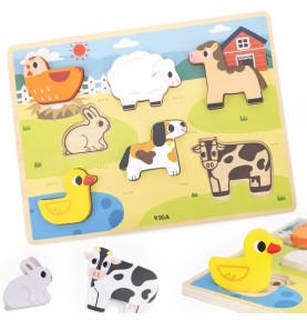VIGA medinė dėlionė Montessori 2 viename figūrėlių ūkis