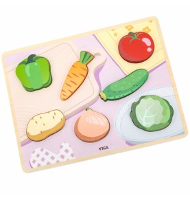 VIGA medinė dėlionė Montessori 2 viename augalinės figūrėlės