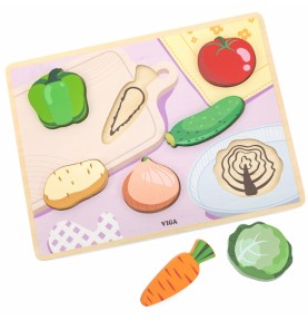 VIGA medinė dėlionė Montessori 2 viename augalinės figūrėlės