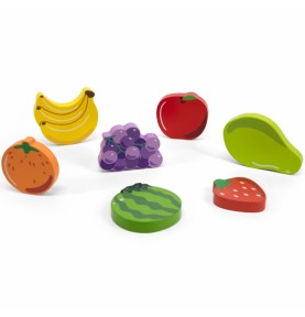 VIGA Medinė dėlionė Montessori 2 viename dėlionės vaisių figūrėlės