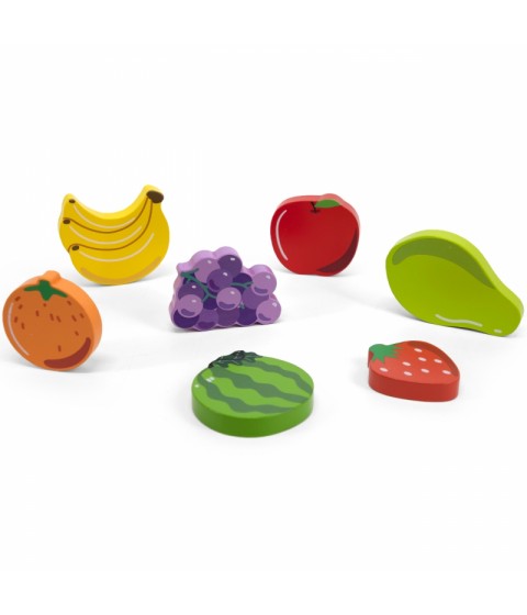 VIGA Medinė dėlionė Montessori 2 viename dėlionės vaisių figūrėlės