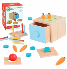 WOOPIE GREEN medinis edukacinis stalčius 4 viename Montessori morkų rūšiavimo žaidimas FSC
