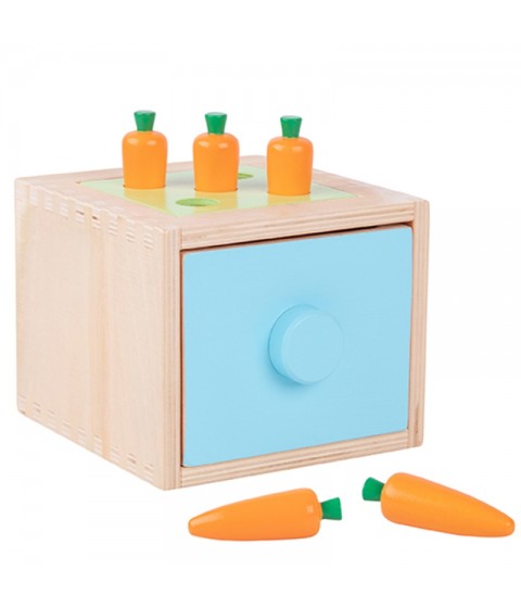 WOOPIE GREEN medinis edukacinis stalčius 4 viename Montessori morkų rūšiavimo žaidimas FSC