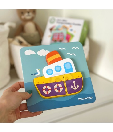 WOOPIE GREEN medinė dėlionė, transporto priemonės, Montessori FSC