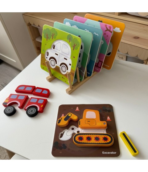 WOOPIE GREEN medinė dėlionė, transporto priemonės, Montessori FSC