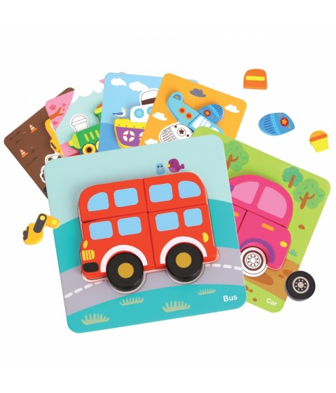 WOOPIE GREEN medinė dėlionė, transporto priemonės, Montessori FSC