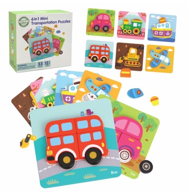 WOOPIE GREEN medinė dėlionė, transporto priemonės, Montessori FSC