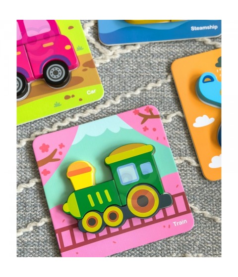 WOOPIE GREEN medinė dėlionė, transporto priemonės, Montessori FSC
