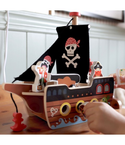 TOOKY TOY piratų laivo medinių figūrėlių rinkinys