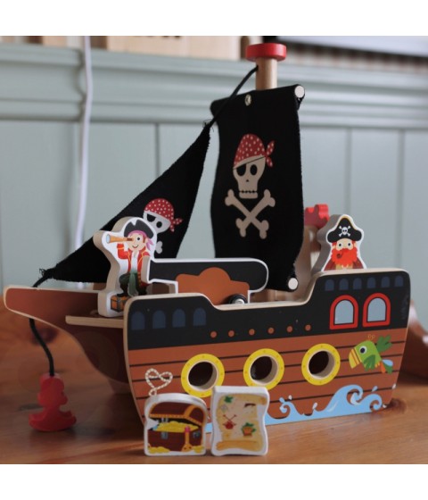 TOOKY TOY piratų laivo medinių figūrėlių rinkinys