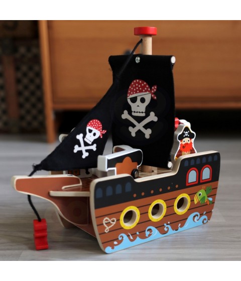 TOOKY TOY piratų laivo medinių figūrėlių rinkinys