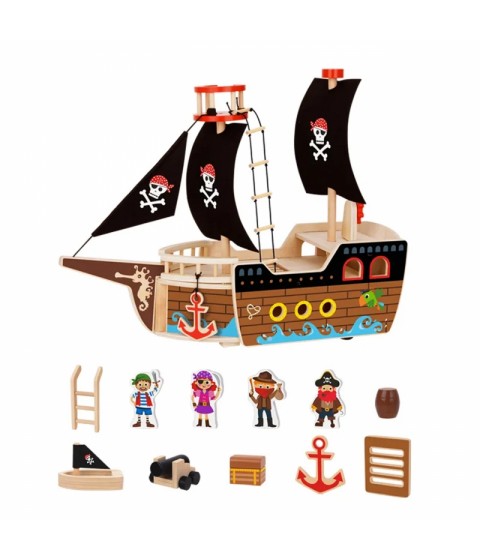 TOOKY TOY piratų laivo medinių figūrėlių rinkinys
