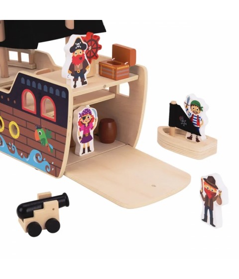 TOOKY TOY piratų laivo medinių figūrėlių rinkinys