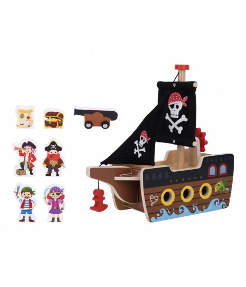 TOOKY TOY piratų laivo medinių figūrėlių rinkinys