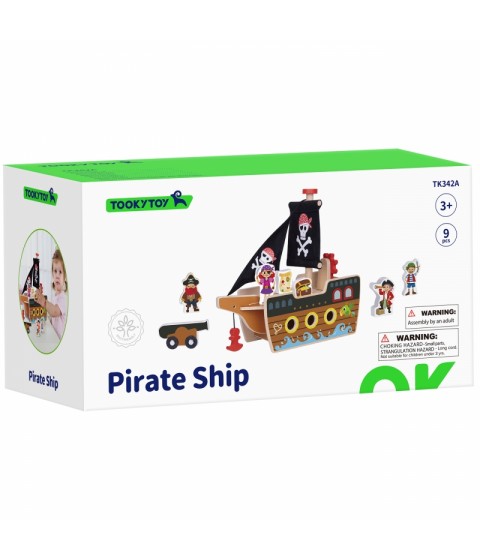TOOKY TOY piratų laivo medinių figūrėlių rinkinys