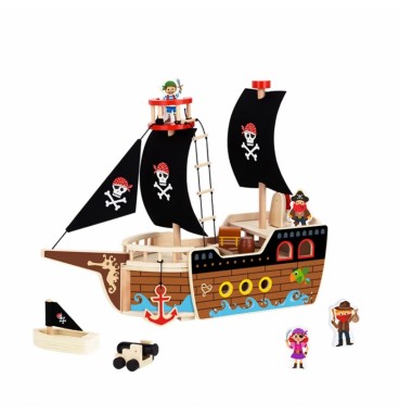 TOOKY TOY piratų laivo medinių figūrėlių rinkinys
