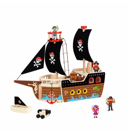 TOOKY TOY piratų laivo medinių figūrėlių rinkinys