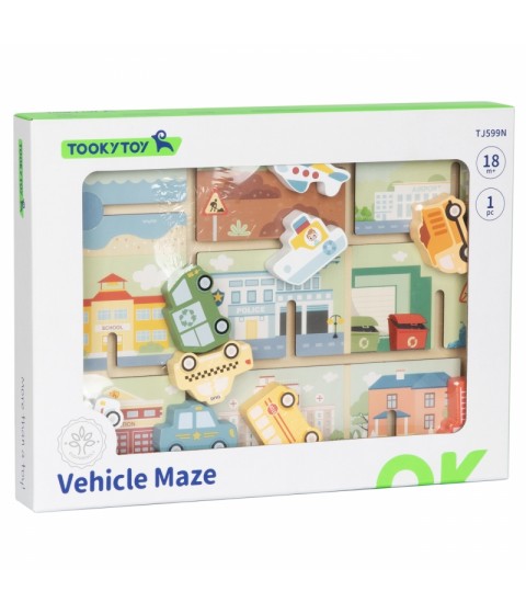 TOOKY TOY medinis labirinto transporto priemonių dėlionė