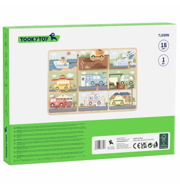 TOOKY TOY medinis labirinto transporto priemonių dėlionė