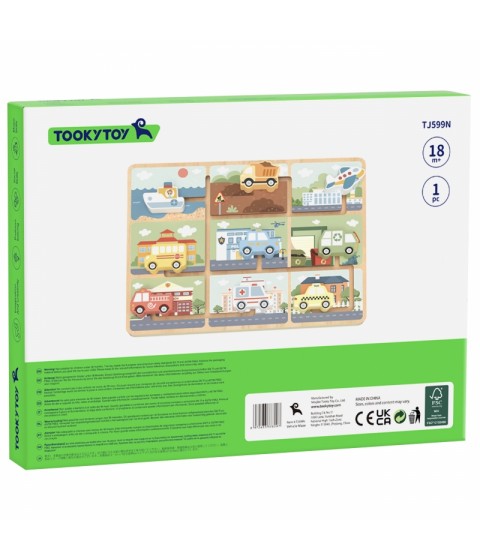 TOOKY TOY medinis labirinto transporto priemonių dėlionė