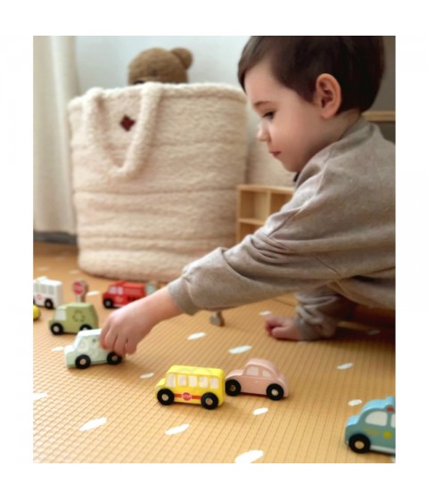 TOOKY TOY medinių transporto priemonių ir kelio ženklų rinkinys dėžutėje