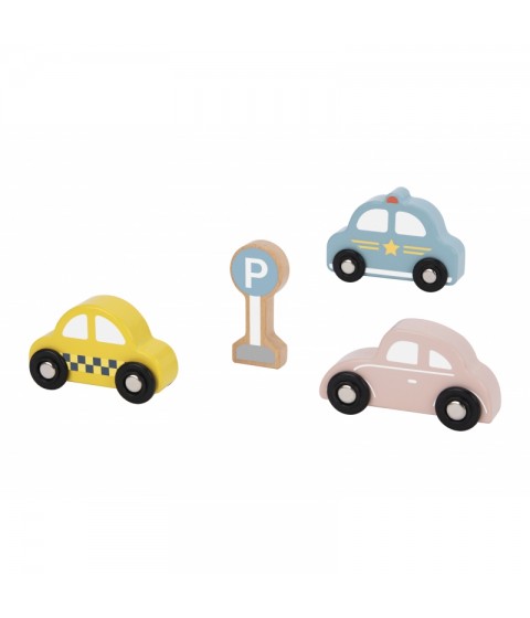 TOOKY TOY medinių transporto priemonių ir kelio ženklų rinkinys dėžutėje