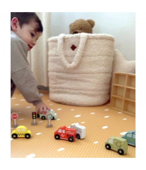 TOOKY TOY medinių transporto priemonių ir kelio ženklų rinkinys dėžutėje