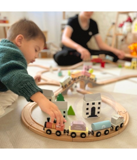 TOOKY TOY mediniai magnetiniai vežimėliai