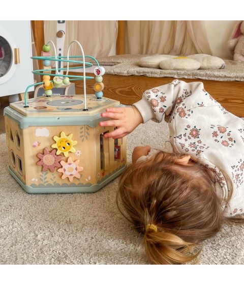 TOOKY TOY interaktyvi medinė Montessori šešiakampė atidaroma dėžutė