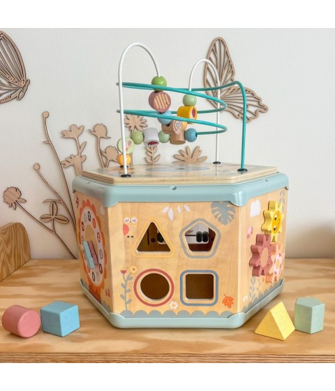 TOOKY TOY interaktyvi medinė Montessori šešiakampė atidaroma dėžutė