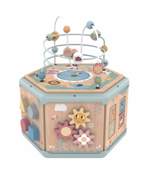 TOOKY TOY interaktyvi medinė Montessori šešiakampė atidaroma dėžutė