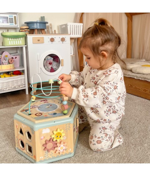 TOOKY TOY interaktyvi medinė Montessori šešiakampė atidaroma dėžutė