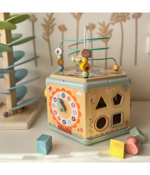 TOOKY TOY interaktyvi medinė Montessori šešiakampė atidaroma dėžutė