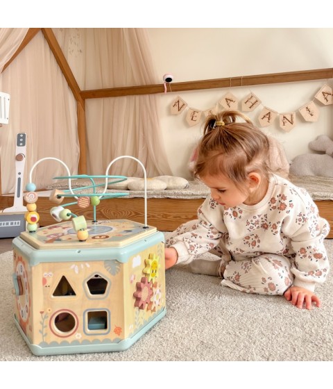 TOOKY TOY interaktyvi medinė Montessori šešiakampė atidaroma dėžutė