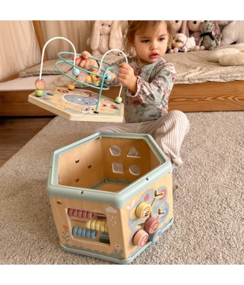 TOOKY TOY interaktyvi medinė Montessori šešiakampė atidaroma dėžutė