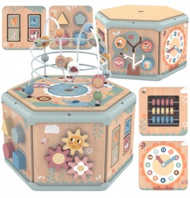 TOOKY TOY interaktyvi medinė Montessori šešiakampė atidaroma dėžutė