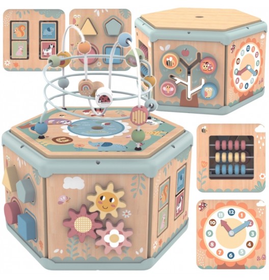TOOKY TOY interaktyvi medinė Montessori šešiakampė atidaroma dėžutė