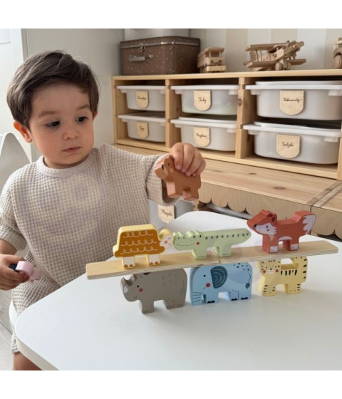 TOOKY TOY Mediniai kaladėlės Dėlionė Gyvūnai Montessori 9 vnt.