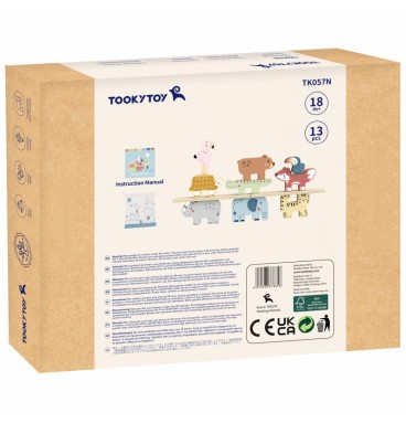 TOOKY TOY Mediniai kaladėlės Dėlionė Gyvūnai Montessori 9 vnt.