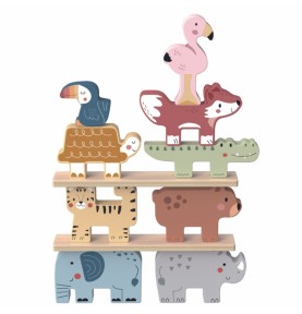 TOOKY TOY Mediniai kaladėlės Dėlionė Gyvūnai Montessori 9 vnt.