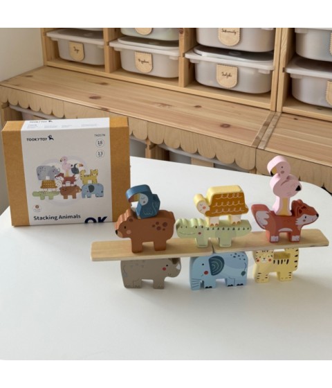 TOOKY TOY Mediniai kaladėlės Dėlionė Gyvūnai Montessori 9 vnt.