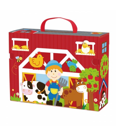 TOOKY TOY medinės fermos lagamine figūrėlės, transporto priemonės