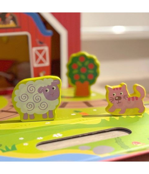 TOOKY TOY medinės fermos lagamine figūrėlės, transporto priemonės