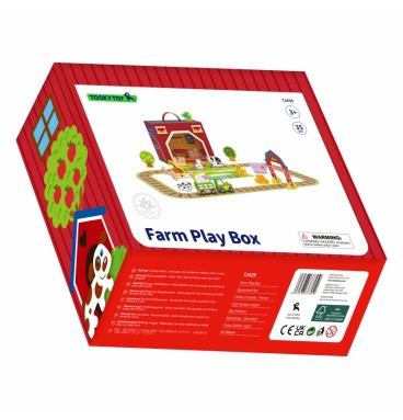 TOOKY TOY medinės fermos lagamine figūrėlės, transporto priemonės